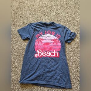 Navy Short-Sleeve Tee with Pink Beach Graphic